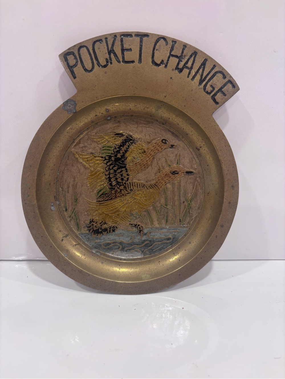 vintage brass pocket change tray 6.5”